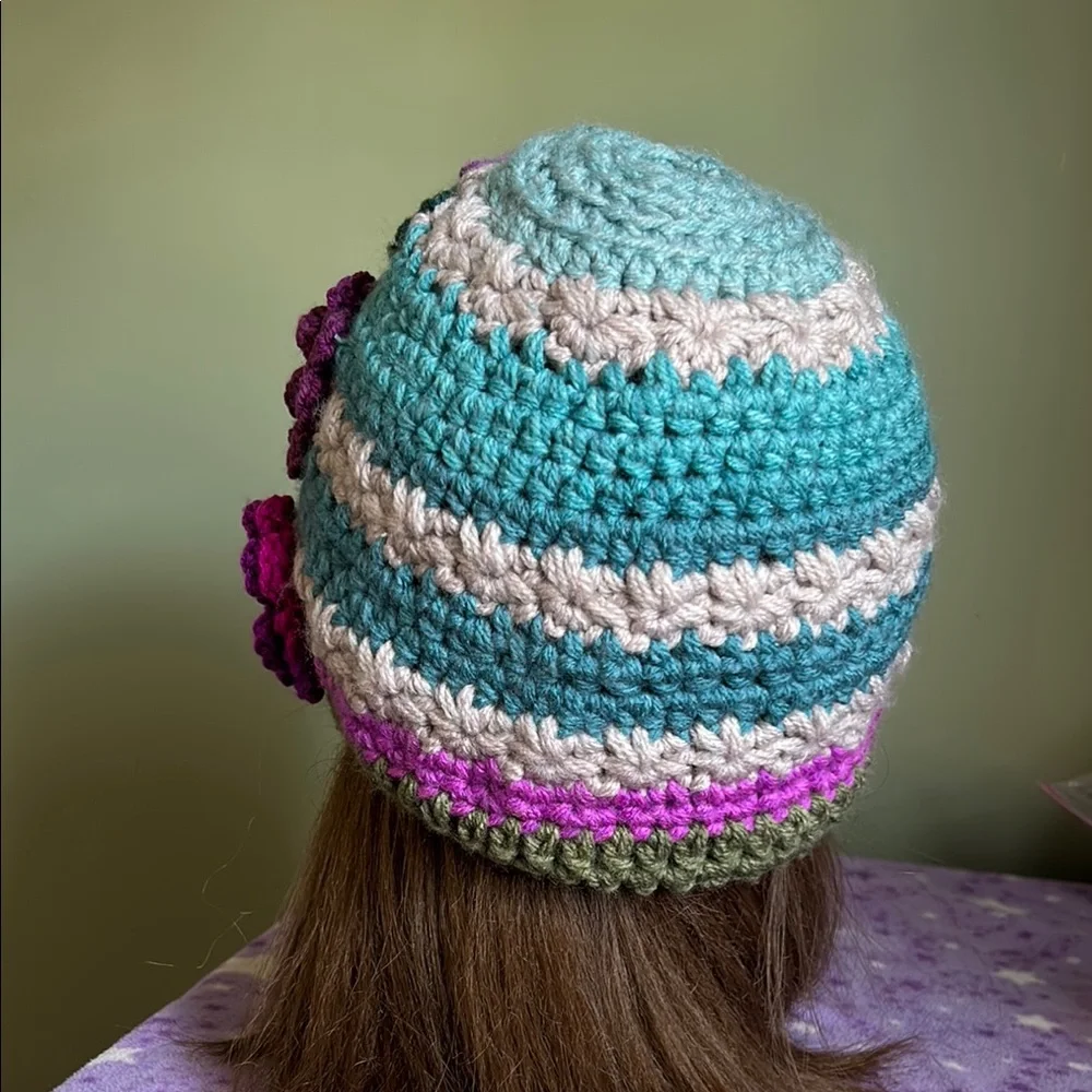 Handmade Crochet Beanie medium soft mandala acrylic yarn new - Picture 6 of 10